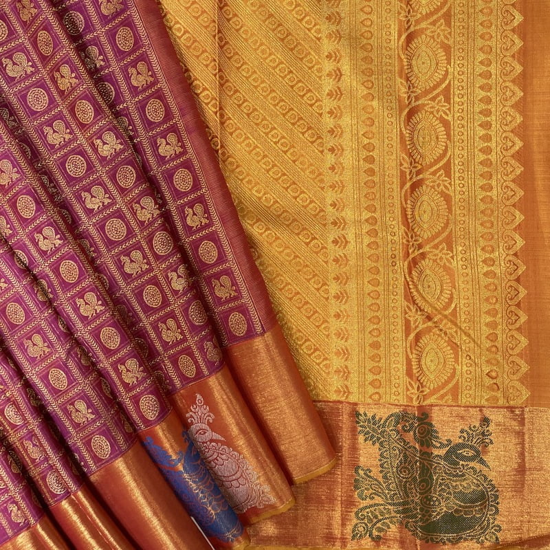 Scarlet Pink Kanchipuram with Passion flower Scarlet Pink Kanchipuram with Passion flower