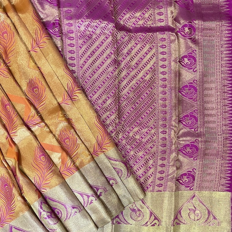 Goldfish Orange Kanchipuram with Rich Pink Goldfish Orange Kanchipuram with Rich Pink
