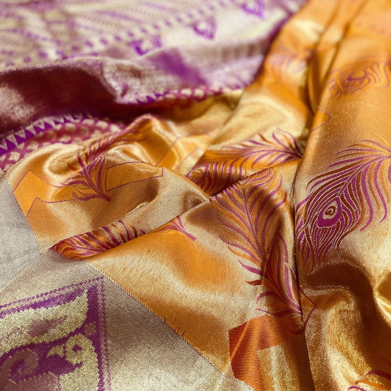 Goldfish Orange Kanchipuram with Rich Pink Goldfish Orange Kanchipuram with Rich Pink