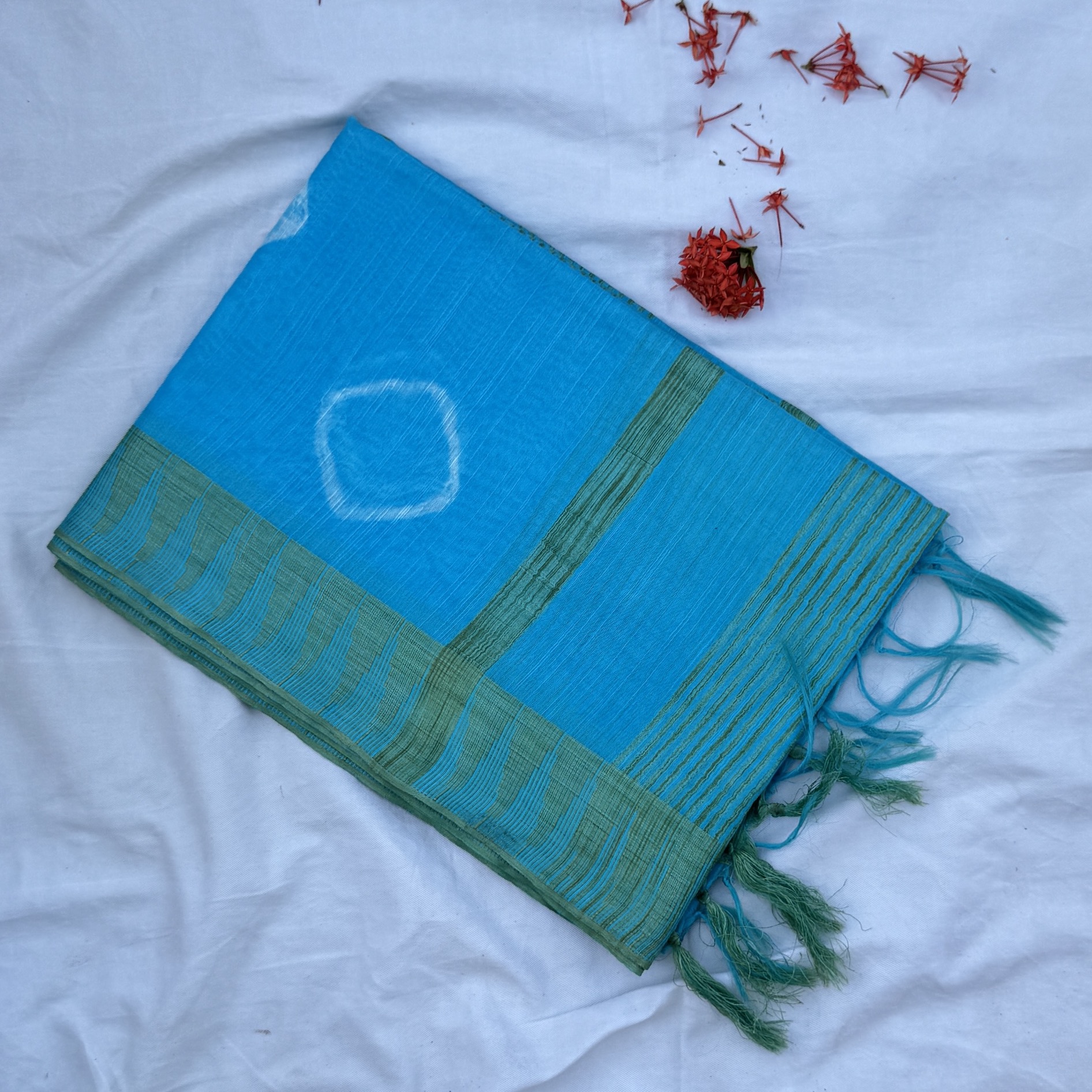 Sea Blue Tussar Bandani Saree Sea Blue Tussar Bandani Saree
