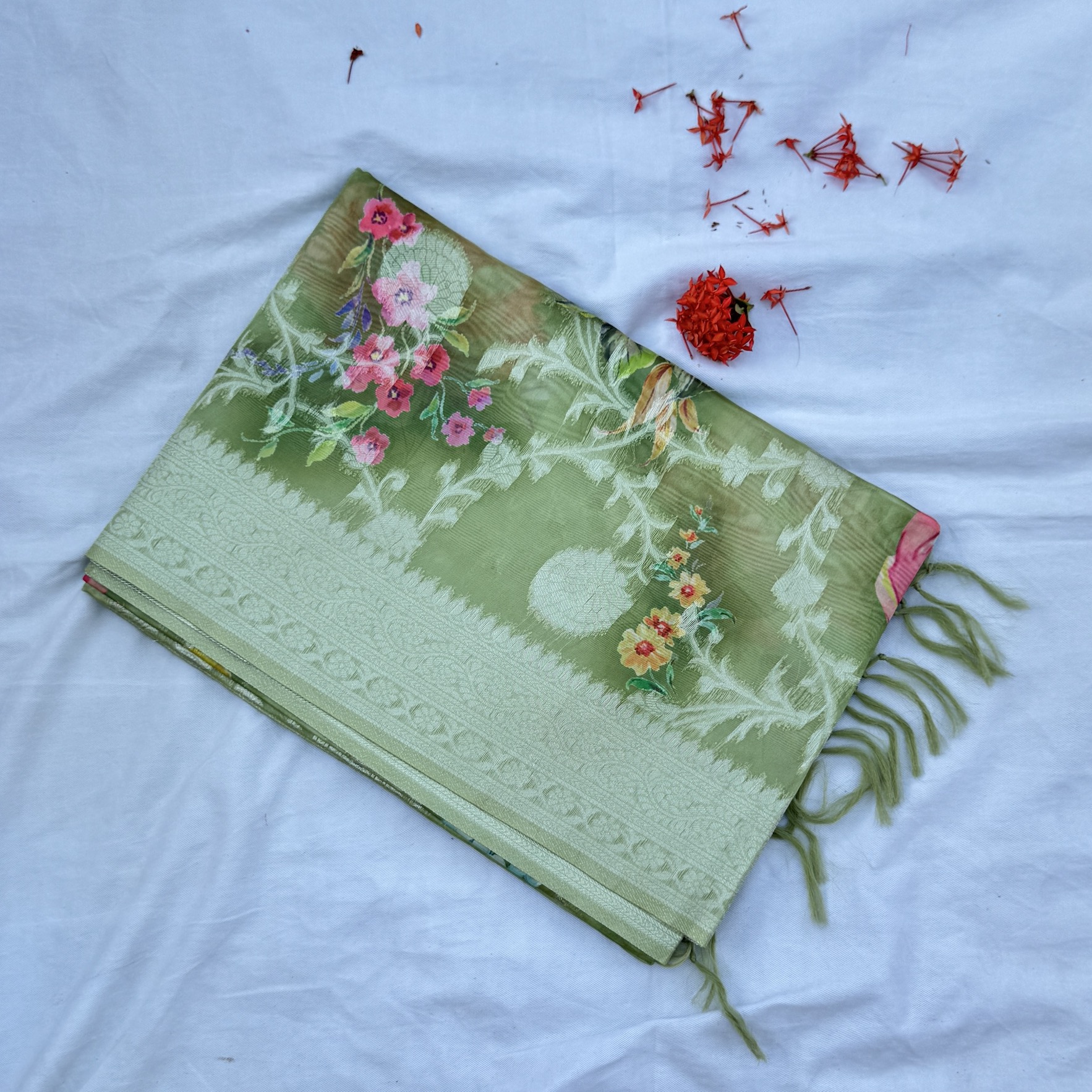 Grass Green Organza Saree Grass Green Organza Saree