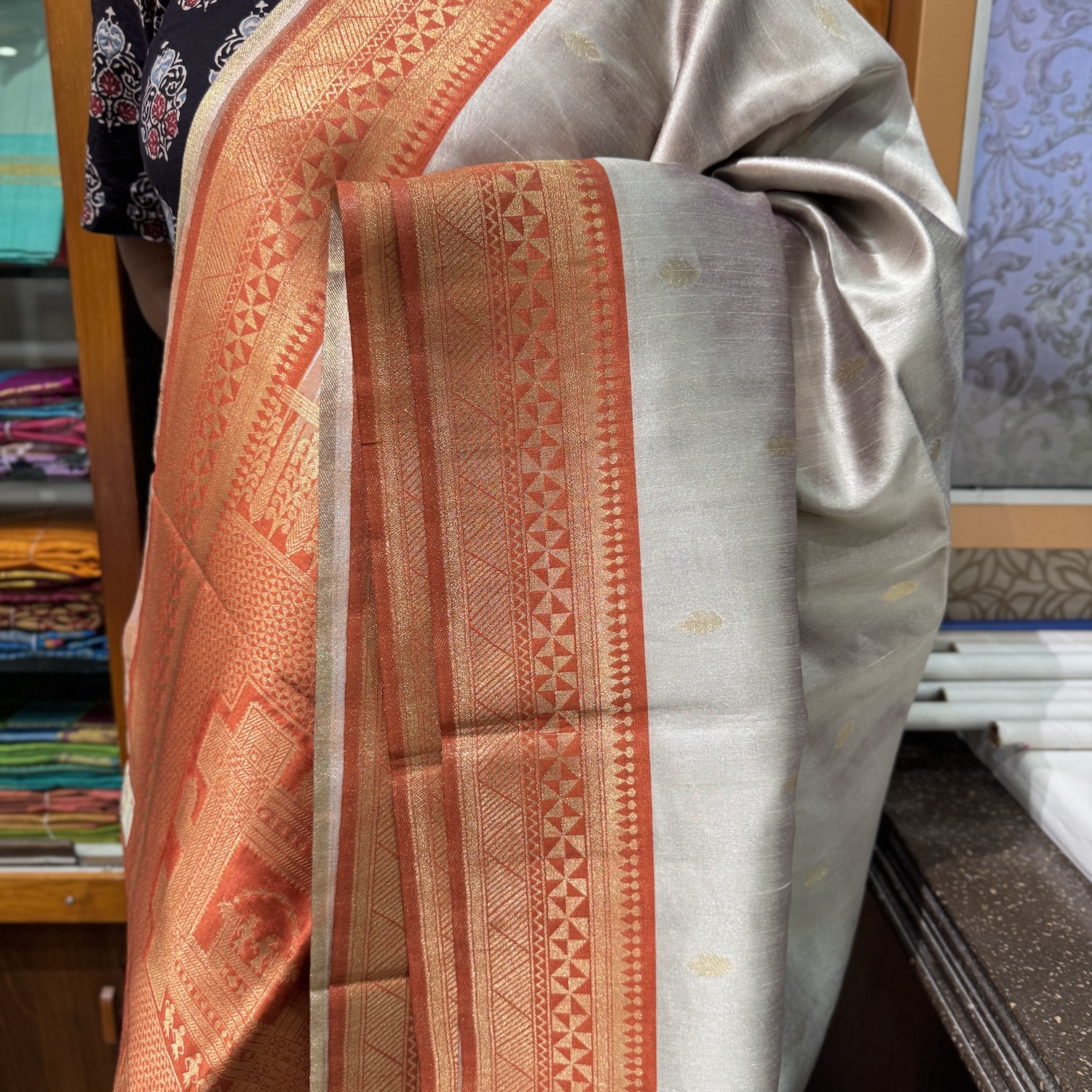 Silver Gray Tussar Saree Silver Gray Tussar Saree