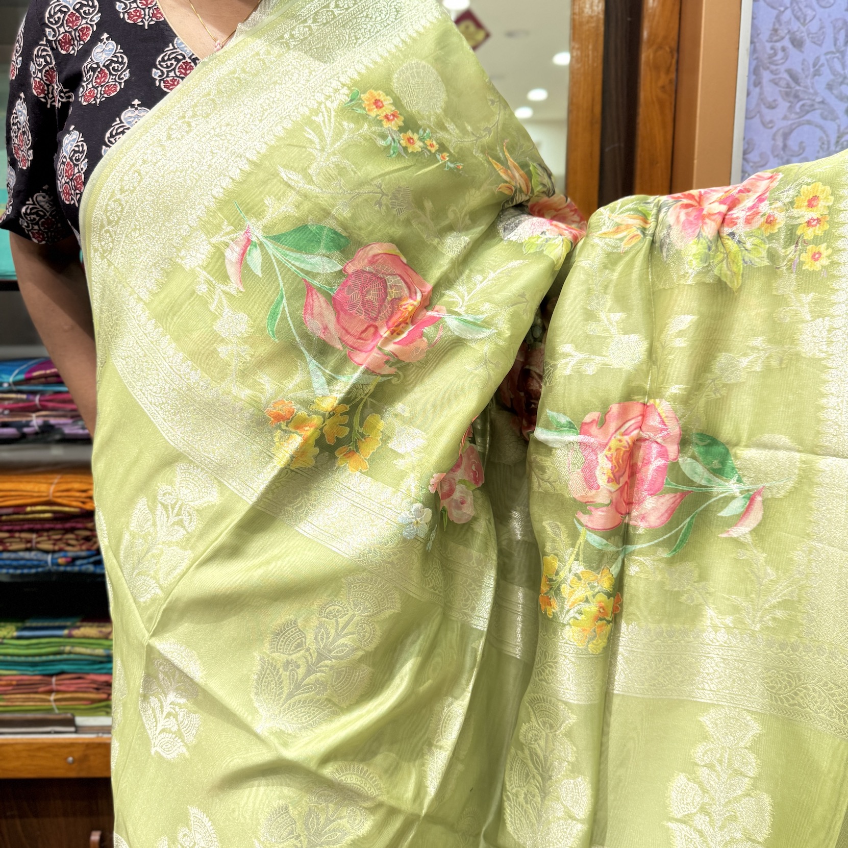 Grass Green Organza Saree Grass Green Organza Saree