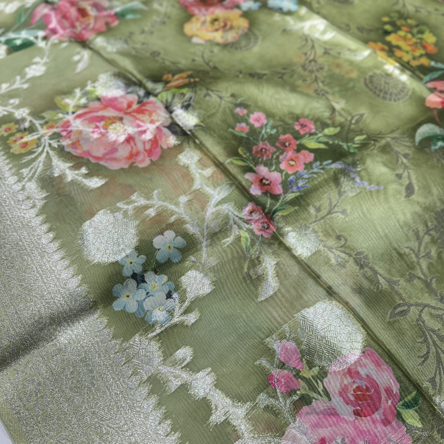 Grass Green Organza Saree Grass Green Organza Saree