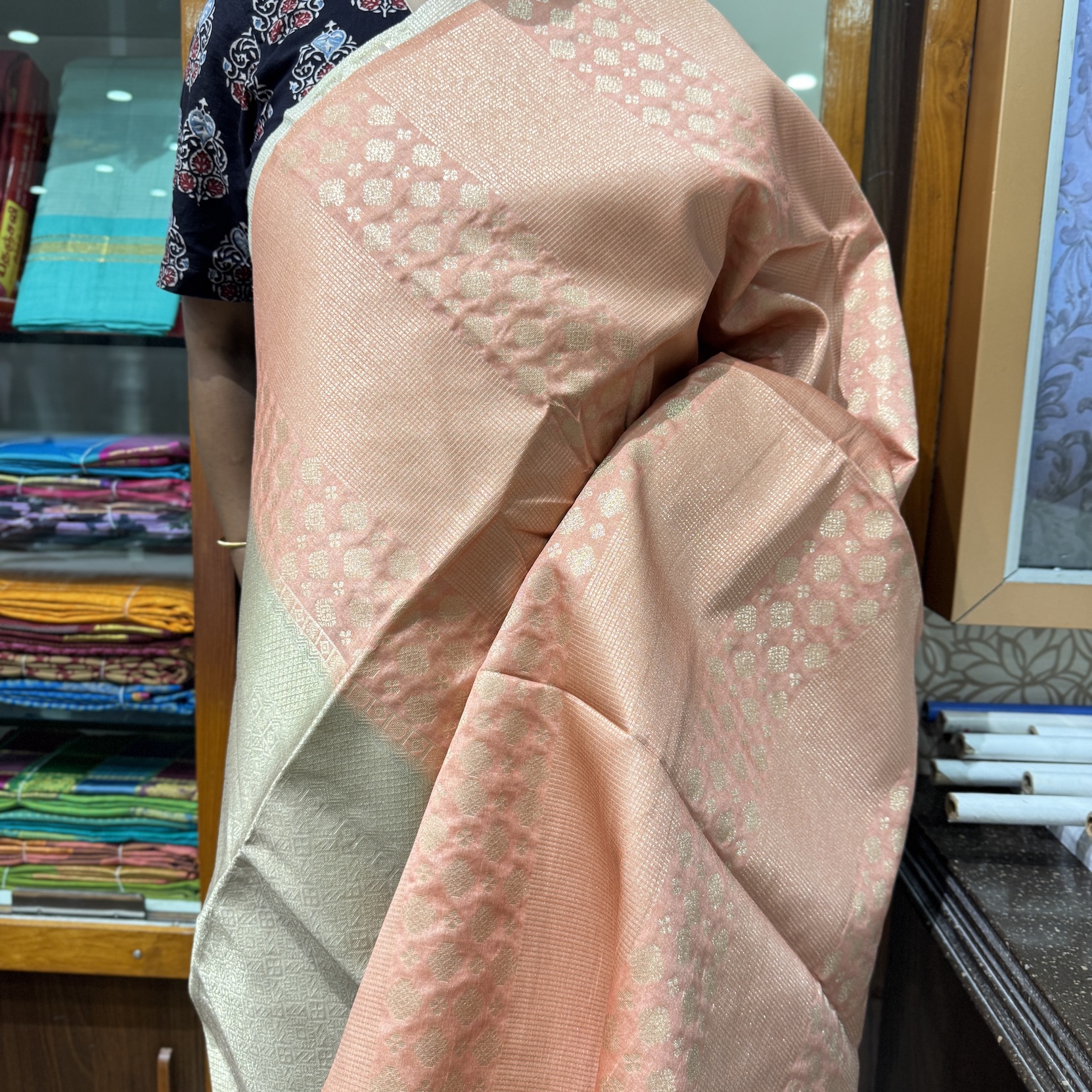 Vintage Peach Tussar Saree Vintage Peach Tussar Saree