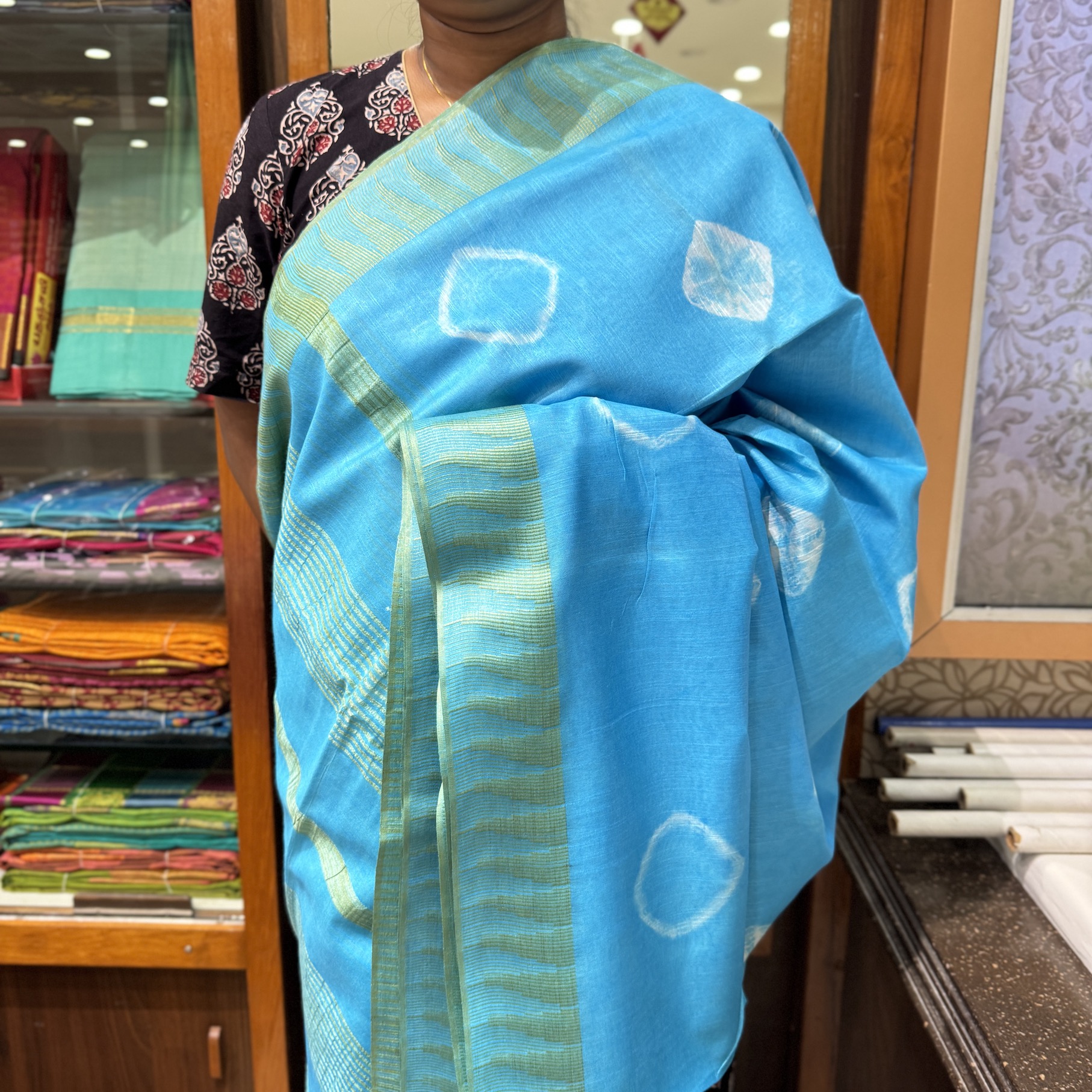 Sea Blue Tussar Bandani Saree Sea Blue Tussar Bandani Saree