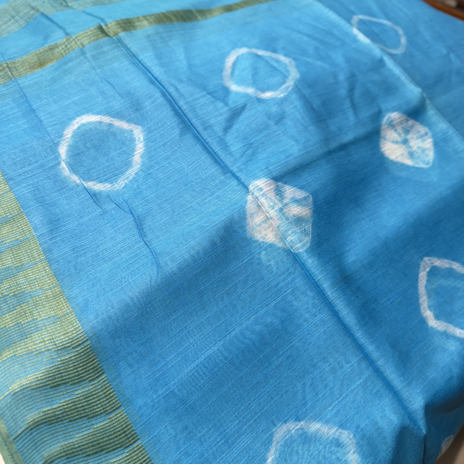 Sea Blue Tussar Bandani Saree Sea Blue Tussar Bandani Saree