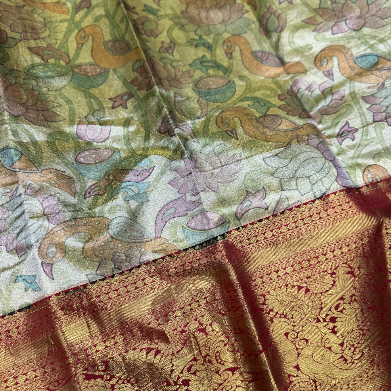 Kalamkari Style Kanjivaram Tissue Saree Kalamkari Style Kanjivaram Tissue Saree