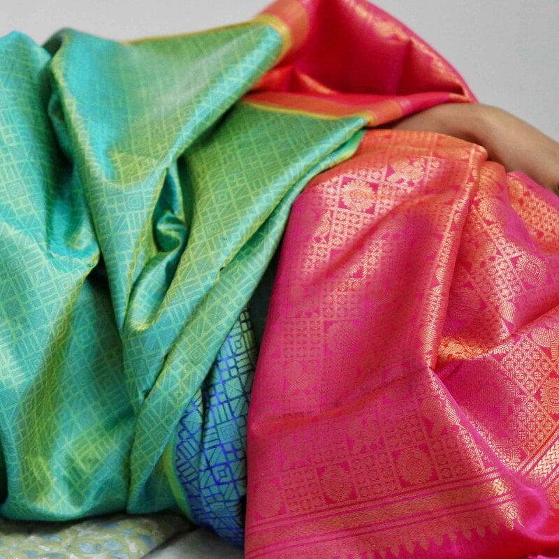 Jadestone Green Kanchipuram with Prune Red Jadestone Green Kanchipuram with Prune Red