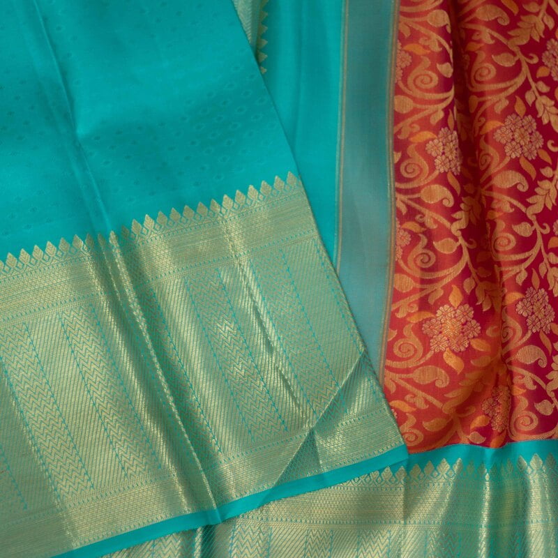 Sunset Peach Kanchipuram with Teal Green Sunset Peach Kanchipuram with Teal Green